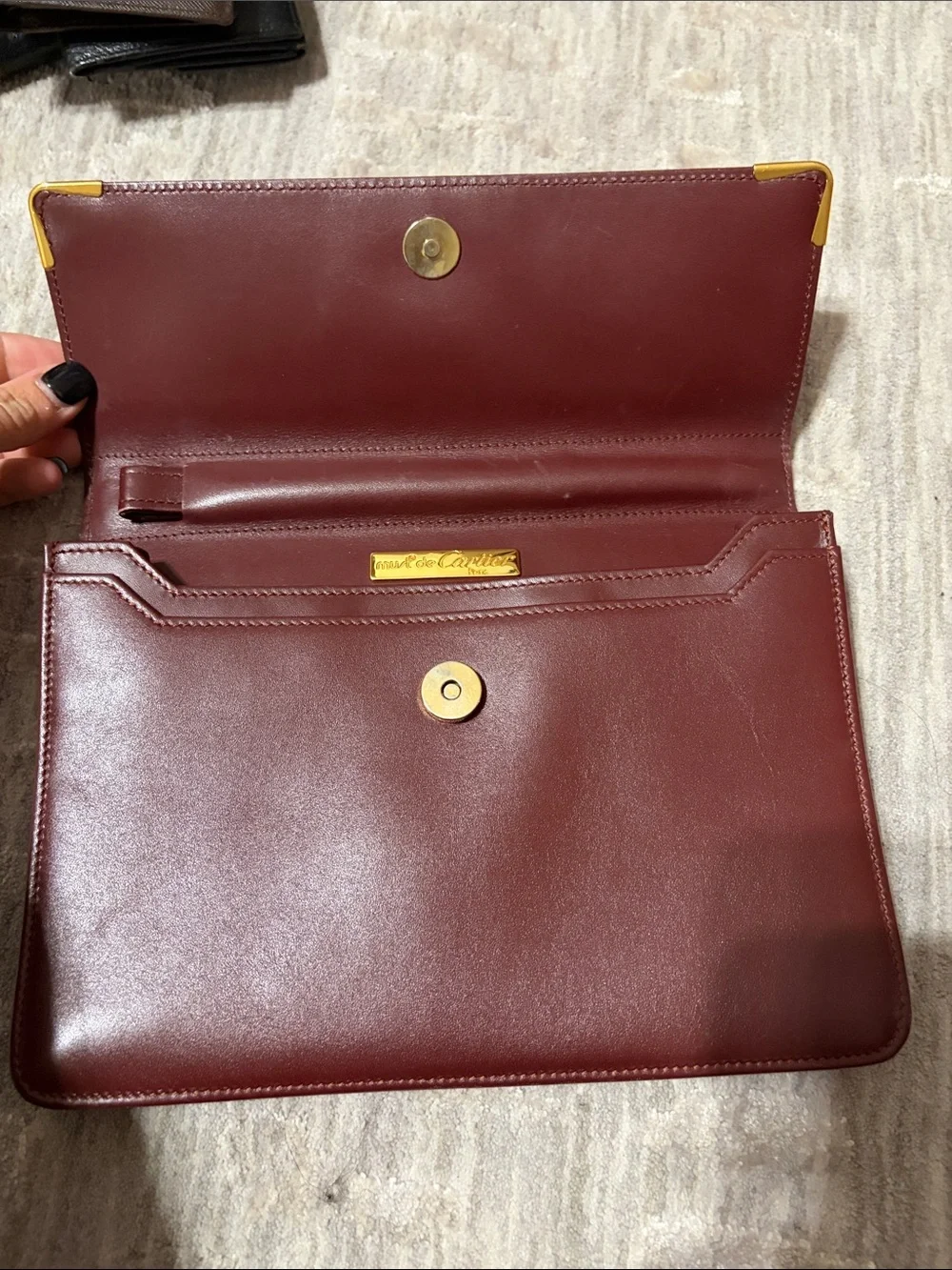 Cartier Brown Leather Document Case with Gold Corner Hardware